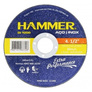 DISCO CORTE INOX HAMMER 4.1/2X 1,0