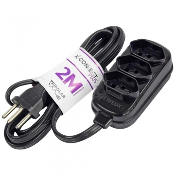 EXTENSAO FIOLUX 2 METROS 2P+T 3 TOMADAS PTA