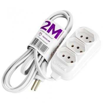 EXTENSAO FIOLUX 2 METROS 2P+T 3 TOMADAS BCA