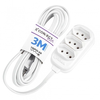 EXTENSAO FIOLUX 3 METROS 2P+T 3 TOMADAS BCA