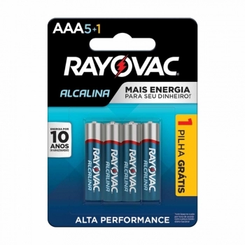 PILHA ALCALINA AAA5+1 RAYOVAC LEVE 6 PAGUE 5 CARTELA