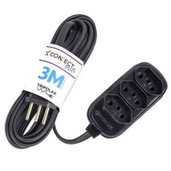 EXTENSAO FIOLUX 3 METROS 2P+T 3 TOMADAS PTA