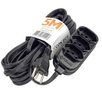 EXTENSAO FIOLUX 5 METROS 2P+T 3 TOMADAS PTA