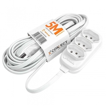 EXTENSAO FIOLUX 5 METROS 2P+T 3 TOMADAS BCA