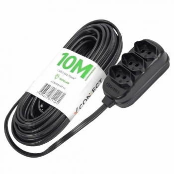 EXTENSAO FIOLUX 10 METROS 2P+T 3 TOMADAS PTA