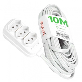 EXTENSAO FIOLUX 10 METROS 2P+T 3 TOMADAS BCA