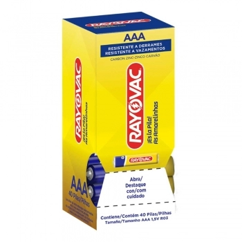 PILHA ZINCO AAA4 RAYOVAC AMARELINHA TUBO C/40 UN