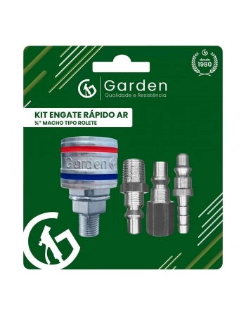KIT ENGATE RAPIDO GARDEN P/AR MACHO 1/4\\\\\\\" C/4 CROMADO (N)