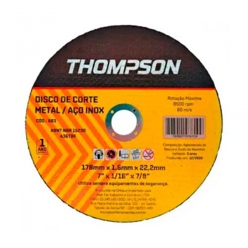 DISCO DE CORTE 7X1,6 INOX THOMPSON REF 883